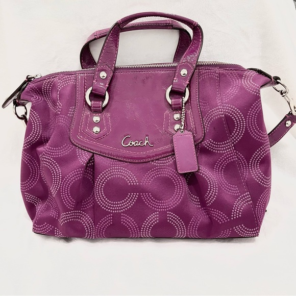 Coach Ashley Dotted Op Art Satchel Convertible Shoulder Bag Berry 20027 EUC - Picture 1 of 13